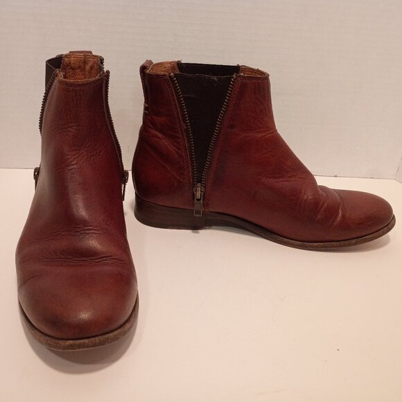 FRYE "Judith" Double Zip Cognac Leather Bootie Women's Sz 7.5B - Picture 1 of 14
